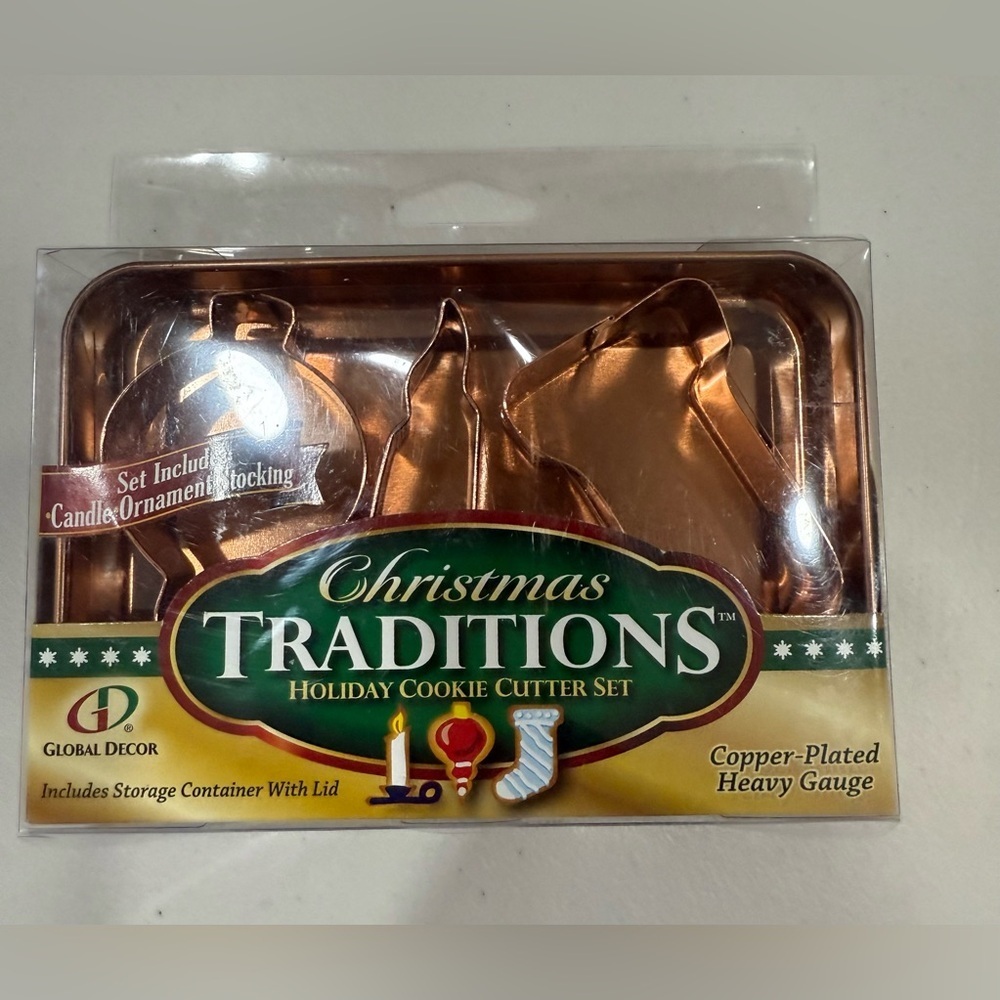 Christmas Tradition Copper Cookie Cutters Set 3 Tin - Stocking Candle Ornament